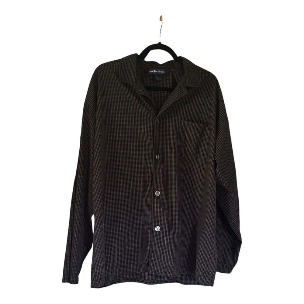 Polo Ralph Lauren Pajama Shirt Mens L Black Top Button Up Lounge Sleepwear Pjs